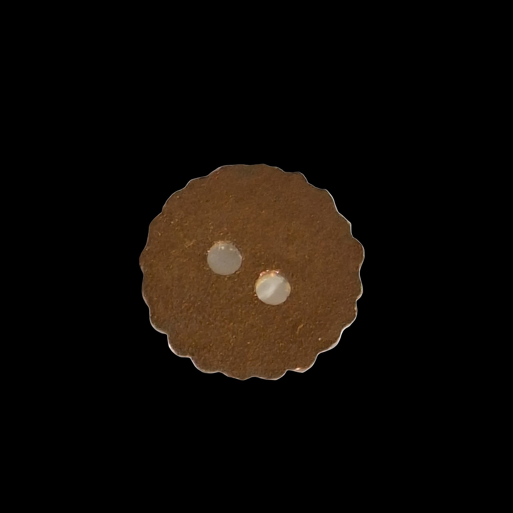 Back view showing gold mirror backing and  two-hole attachment, 11.4mm