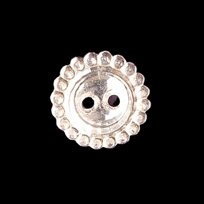 Mirrored glass two-hole flat button with raised rim, 13mm