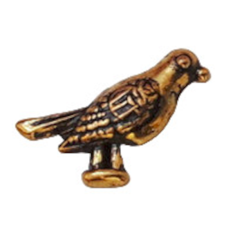 Antique gold metalized plastic flat back, right-facing pigeons design, 11×15mm, vintage Japanese 1950s.