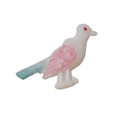 Hand-Painted plastic flat back, right-facing pigeons design, 11×15mm, vintage Japanese 1950s.