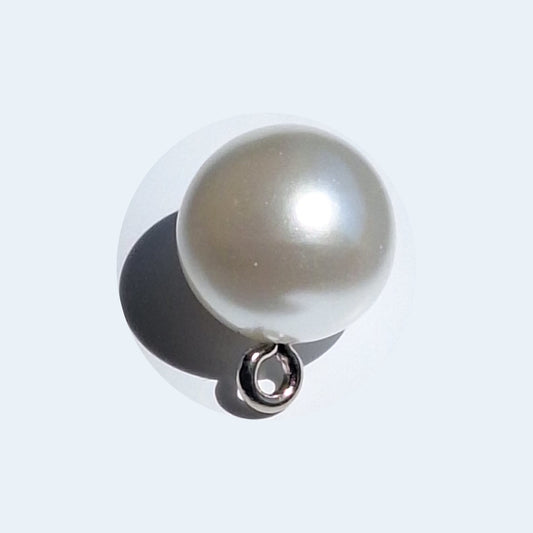 Pearlized full ball button with reflective finish and screw shank, shown in close-up for detail, 12mm.