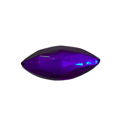 Sapphire faceted glass navette cabochon, 8×18 mm, with mirrored back.