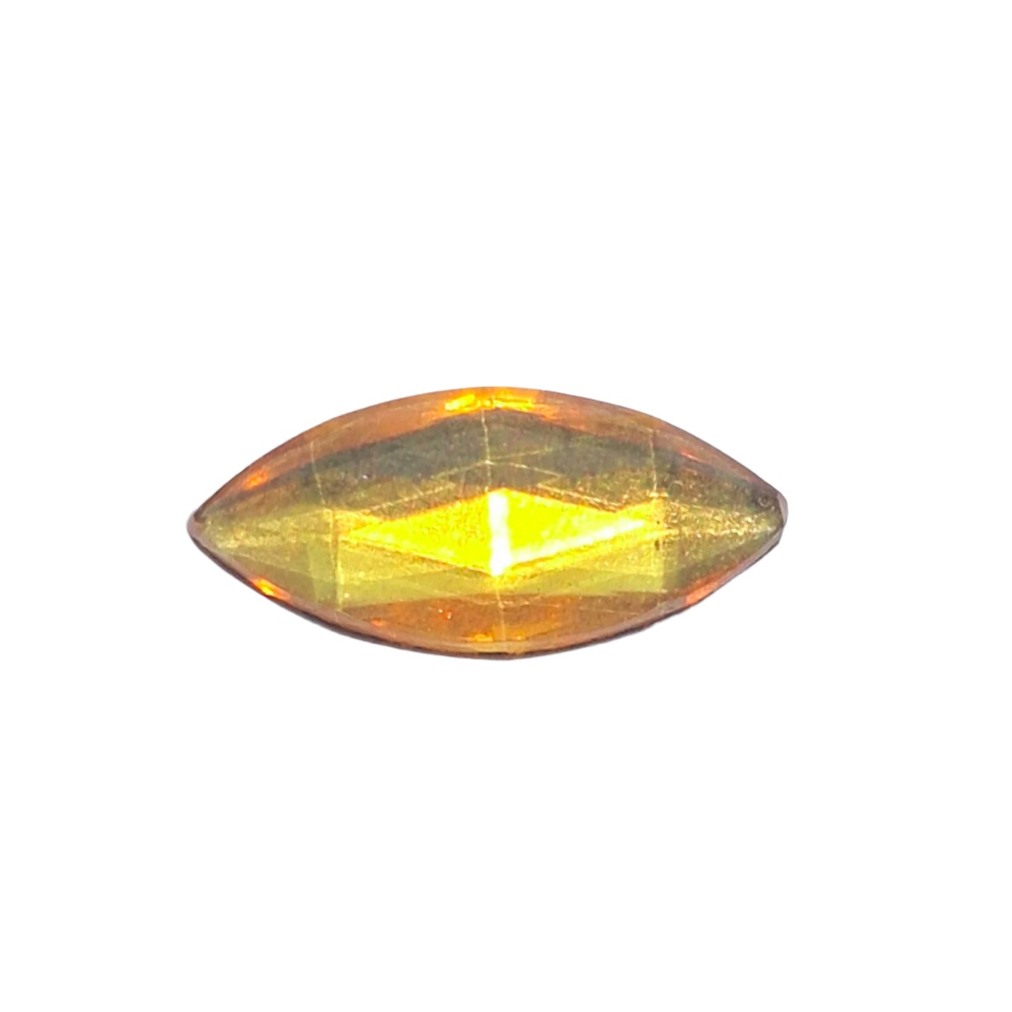 Topaz faceted glass navette cabochon, 8×18 mm, with mirrored back.
