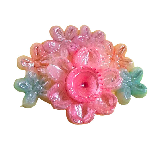 plastic flat back of a pastel colored bouquet on a white background