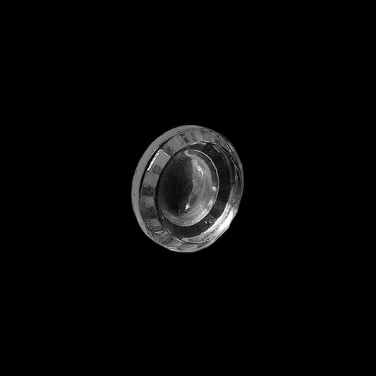 Mirrored glass button with smooth concave center and faceted rim, 9mm