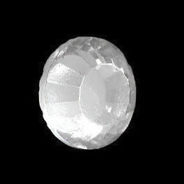 Mirrored glass button with a faceted bi-cone profile and frosted shank, 9mm/14L.