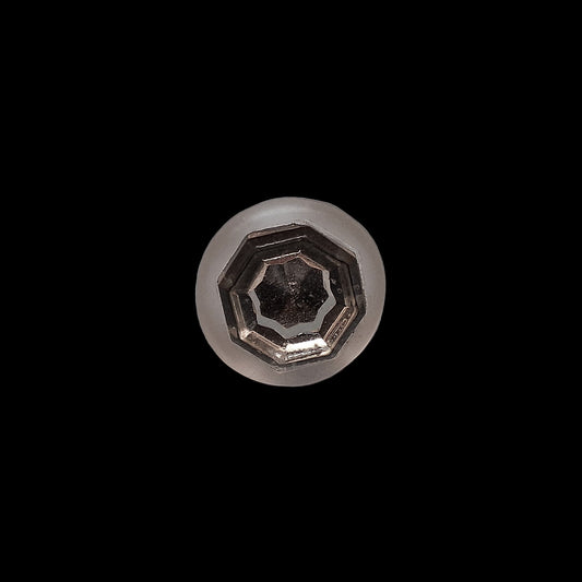 Mirrored glass button with raised hexagonal center inside frosted shell, 9mm