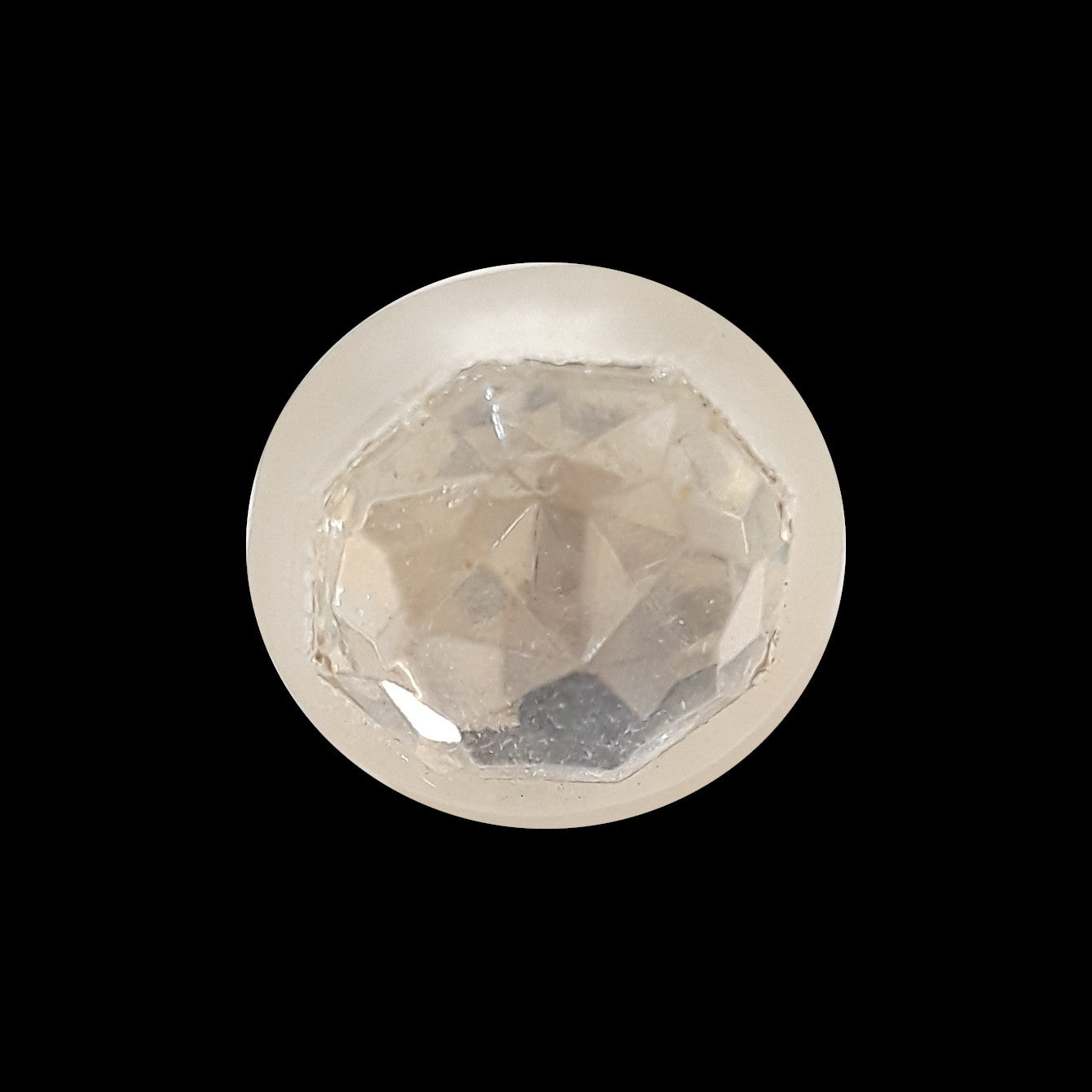 Mirrored glass button with faceted octagonal center set in frosted shell, 14mm
