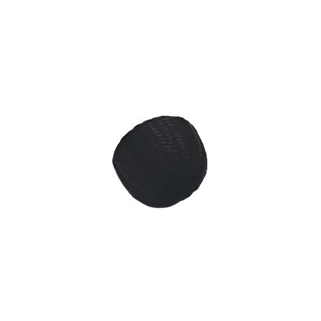 Black rayon Milan button in oval form with textured woven surface, 8mm.