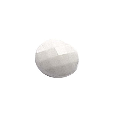 Chalk white faceted oval plexiglass bead in 10×8 mm with an end-to-end through-hole.