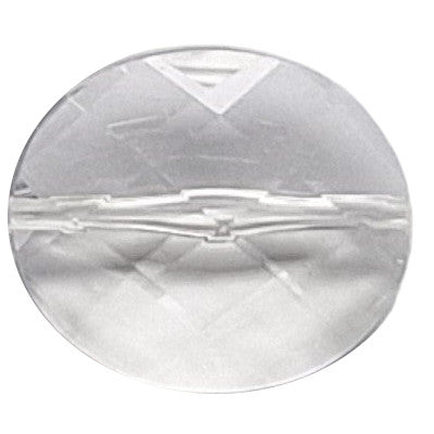 Crystal clear faceted oval plexiglass bead in 22×19 mm with an end-to-end through-hole.