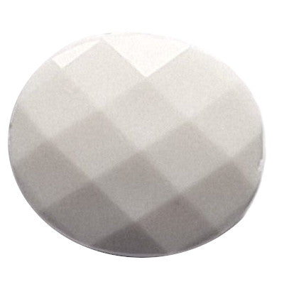 Chalk white faceted oval plexiglass bead in 22×19 mm with an end-to-end through-hole.
