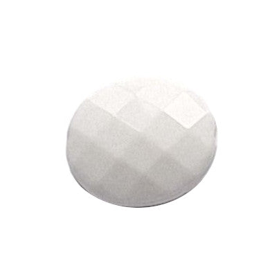 Chalk white faceted oval plexiglass bead in 14×12 mm with an end-to-end through-hole.