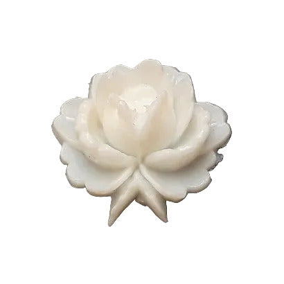 rose plastic flat back, 19×20 mm, molded raised detail, ivory color., Japan NOS.