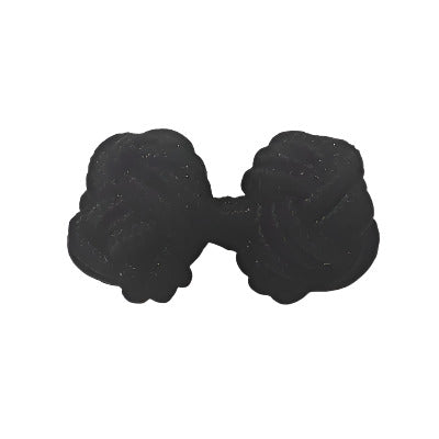 Black Chinese knot cufflinks made from a continuous elastic cord with two knotted ends, 12×24mm.