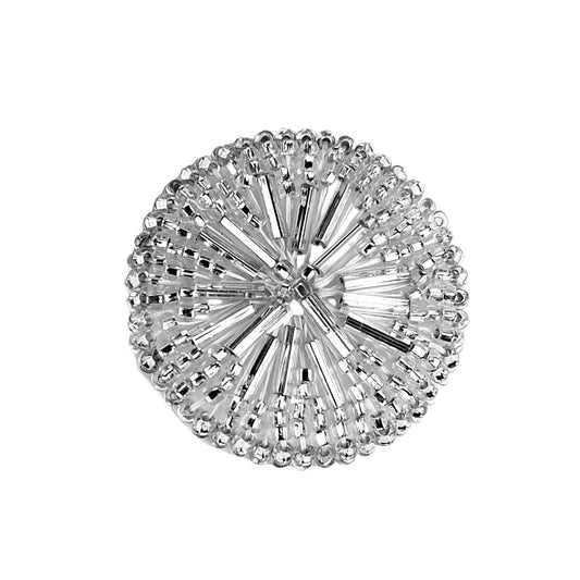 Silver beaded round button with radiating tube beads forming a clustered circular pattern, 25.4mm size.