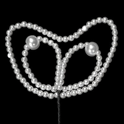 Heart-shaped pearl beaded wire ornament with wire stem, 35×40 mm