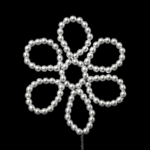 Six petal pearl wire ornament on flexible wire