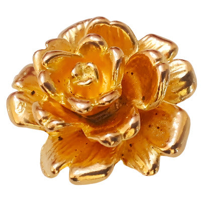 Raised flower plastic flat back in gold color, 27mm.
