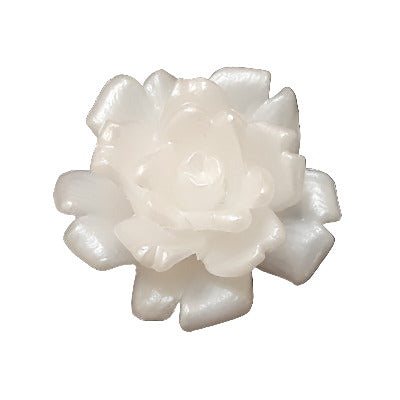 Ivory plastic rose flat back, pearl-like finish, 27 mm, molded petal texture.