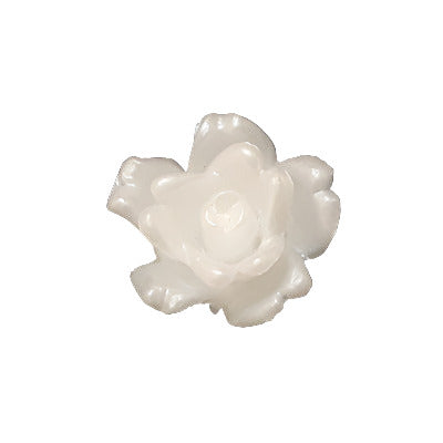 Ivory plastic rose flat back, pearl-like finish, 20 mm, raised layered petals.