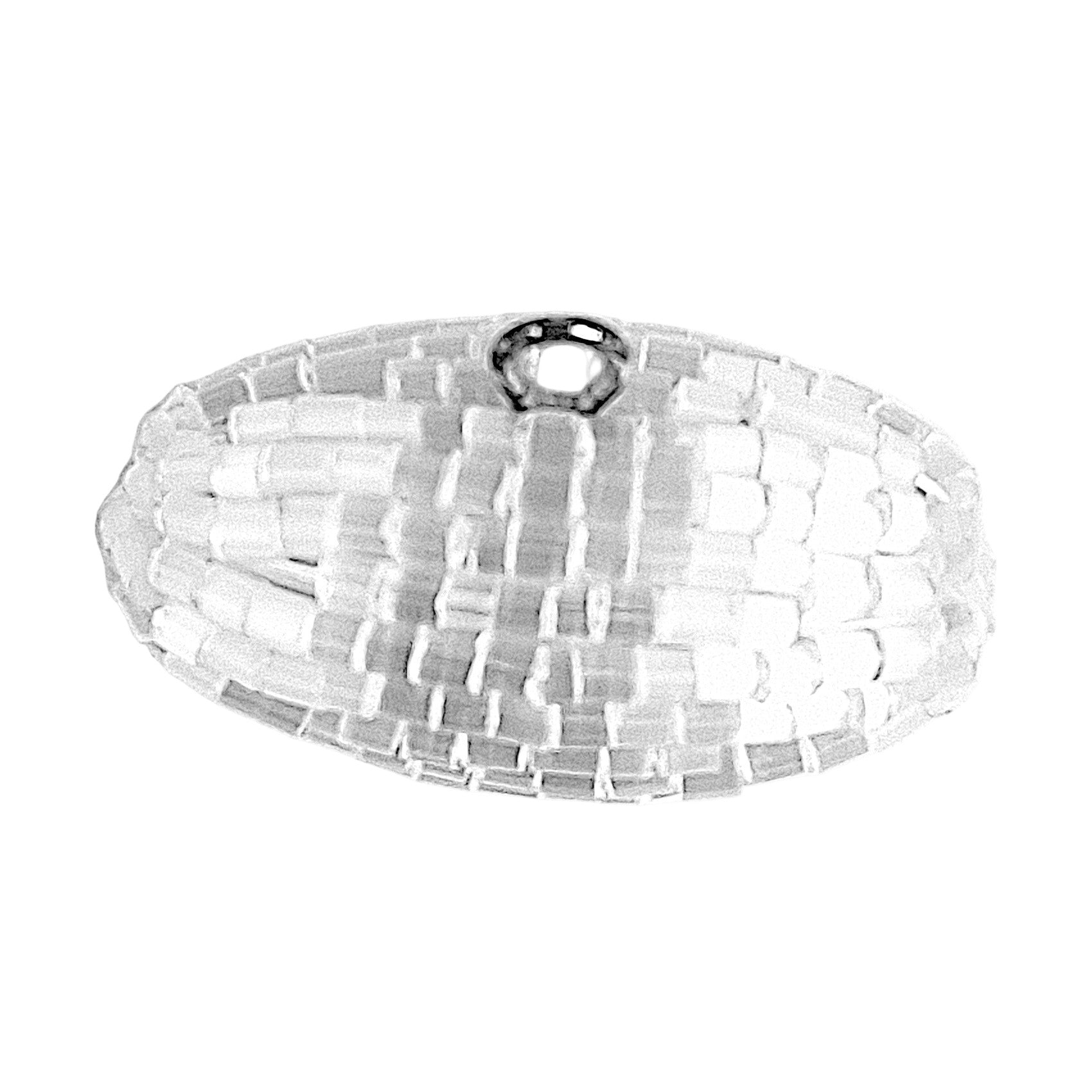 White satin beaded toggle in 18×32 mm with woven bead construction and metal loop.