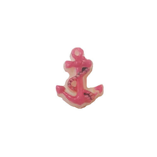 Multicolored hand-painted plastic anchor button with pink and cream tones, painted details, and self-shank, 10mm size