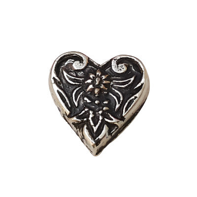 Antique silver metalized plastic flat back, heart medallion design, 15mm, vintage Japanese 1950s.