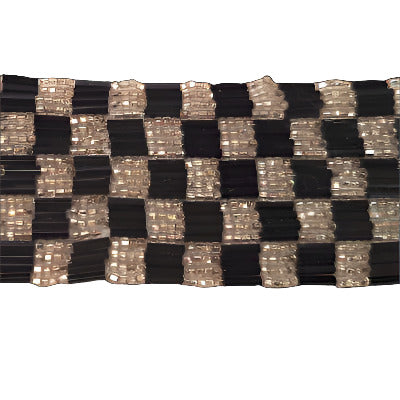 Gold and white checkerboard beaded trim, 33 mm wide, 1960s Japan, 12-yard bolt.