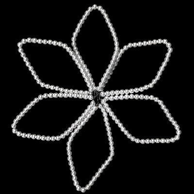 Six-petal flower pearl beaded wire ornament without stem, 90 mm