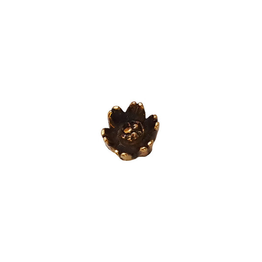 Antique gold metalized plastic flat back, small daisy design, 6mm, vintage Japanese 1950s.
