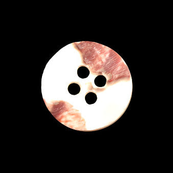 Back view of a 13mm/21L troca shell button with french bevel, showing the natural shell coloration and four-hole structure on a dark background.