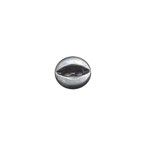Grey fisheye two-hole troca shell button, 6mm size, showing the concave center and natural shell pattern.