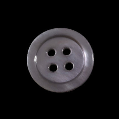 Four-hole gray ringed cup-style button, 24L (approximately 15mm), smooth molded surface, shown front view on a black background.