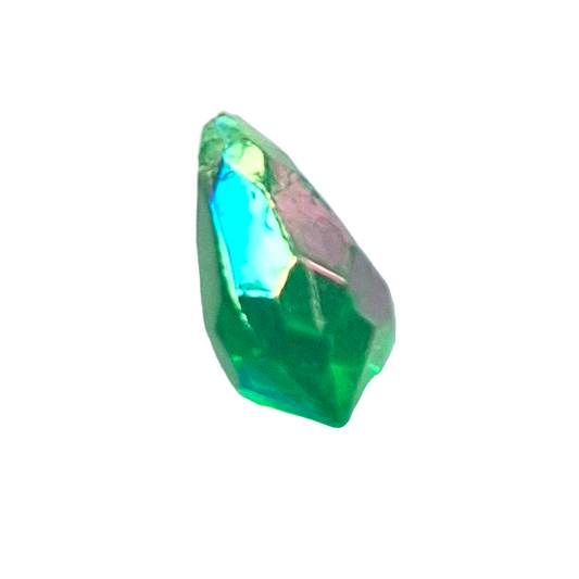 AB faceted plastic drop in Emerald, translucent, sew-on, 6.5x13mm.