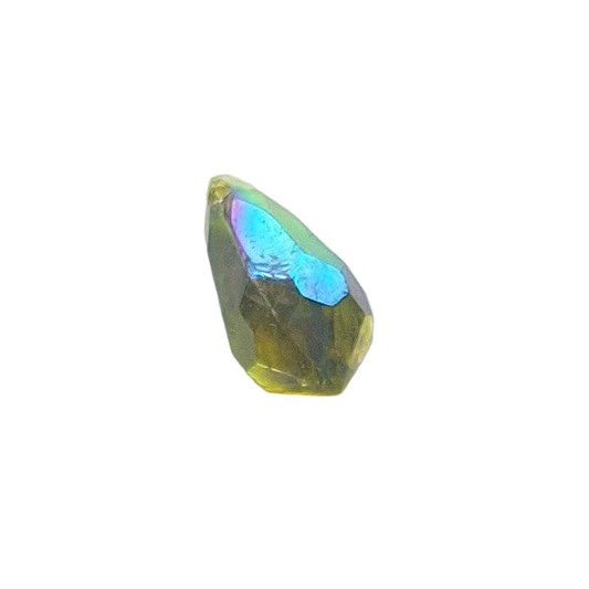 AB faceted plastic drop in Olive, translucent, sew-on, 6.5x13mm.