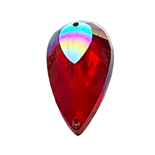Ruby AB teardrop cabochons on a white background. 18x33mm
