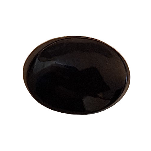 Black glass button with smooth oval twist design, 18mm