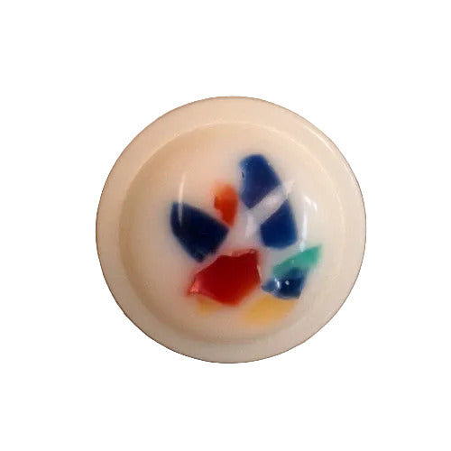 White Plastic Confetti Button – Multicolor Specks, Shank – 15mm/24L – 1 Gross