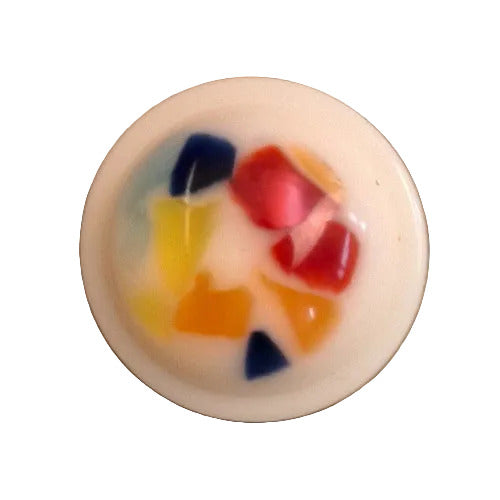 White Plastic Confetti Button – Multicolor Specks, Shank – 18mm/28L – 1 Gross