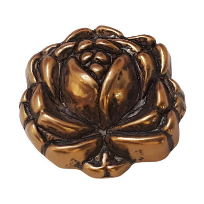 Antique gold metalized plastic flat back, rosette design, 23mm, vintage Japanese 1950s.