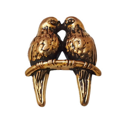 Antique gold metalized plastic flat back, love birds on branch design, 17×21mm, vintage Japanese 1950s.