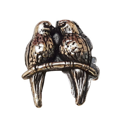 antique silver metalized plastic flat back of lovebirds on a  branch