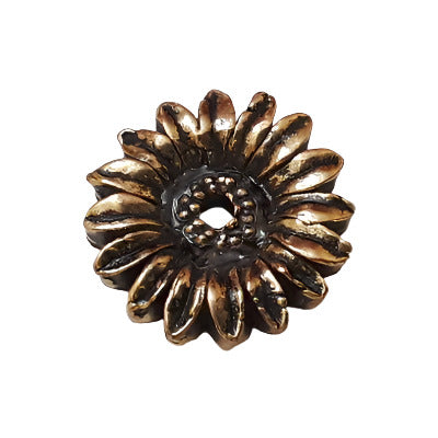 Antique gold metalized plastic flat back, Shasta daisy design, 17mm, vintage Japanese 1950s.