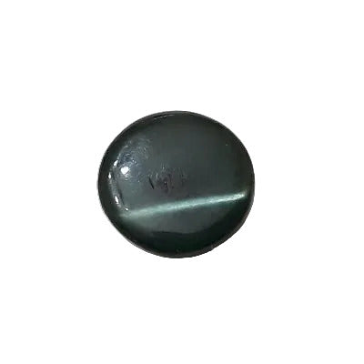 Front view of dyed forest green Troca shell button with natural nacre reflection, self-shank, 10mm.