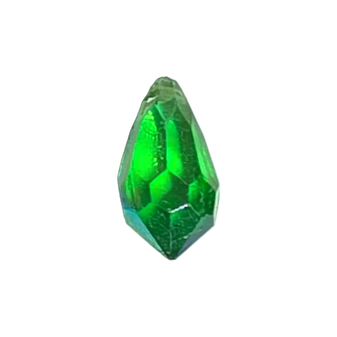 AB faceted plastic drop in Emerald, translucent, sew-on, 6.5x13mm.