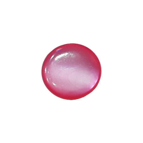 Front view of dyed hot pink Troca shell button with natural nacre reflection, self-shank, 10mm.