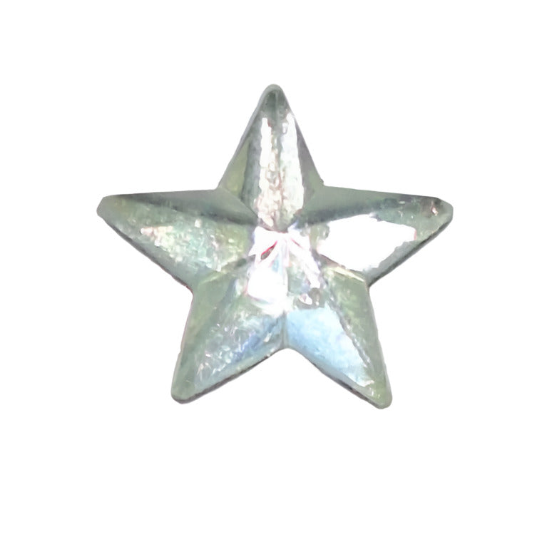 Crystal 10 mm mirrored glass star cabochon shown in close-up.