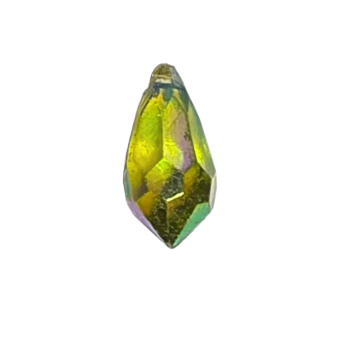 AB faceted plastic drop in Olive, translucent, sew-on, 6.5x13mm.