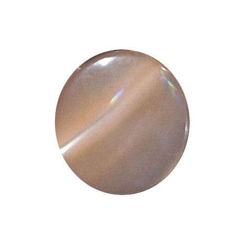 Front view of orange tan dyed Troca shell button with natural nacre reflection and a self-shank attachment, 14mm.